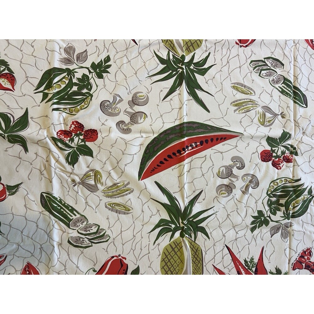Vintage 1950’s Cotton Printed Tablecloth 51”x43” Lobster Boil Tropical - Picture 3 of 5